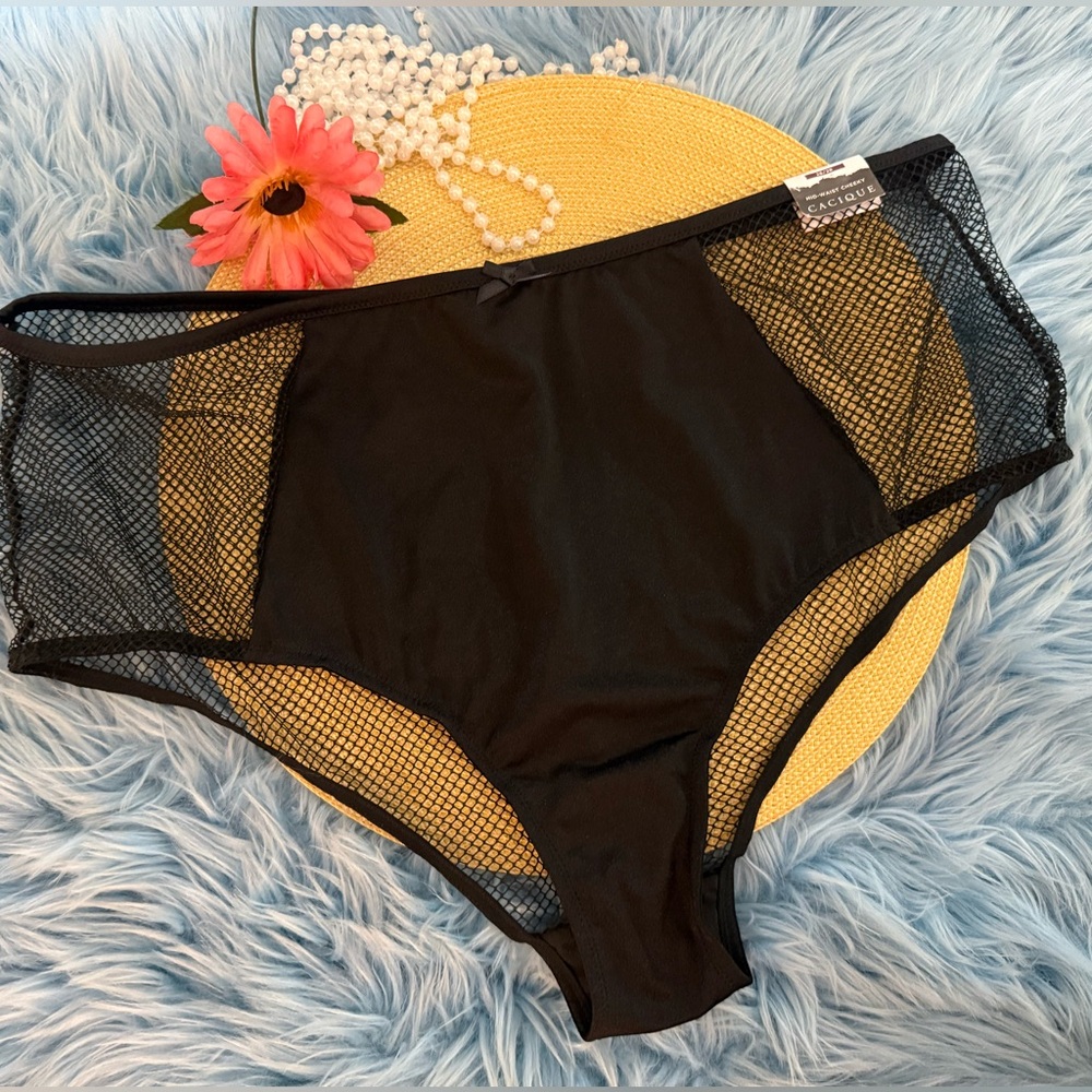 Cacique Black Mesh Fishnet Mid-Waist Cheeky Panties NWT 26 28
